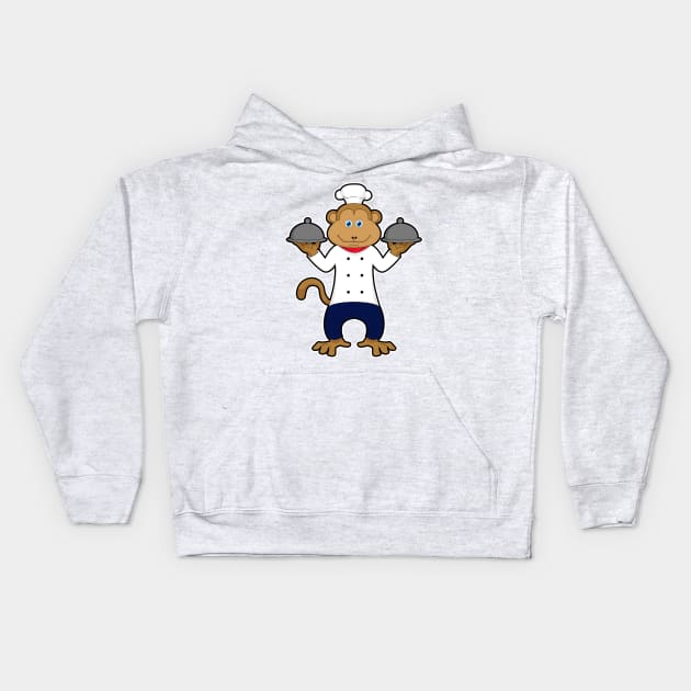 Monkey as Cook with Serving plates Kids Hoodie by Markus Schnabel